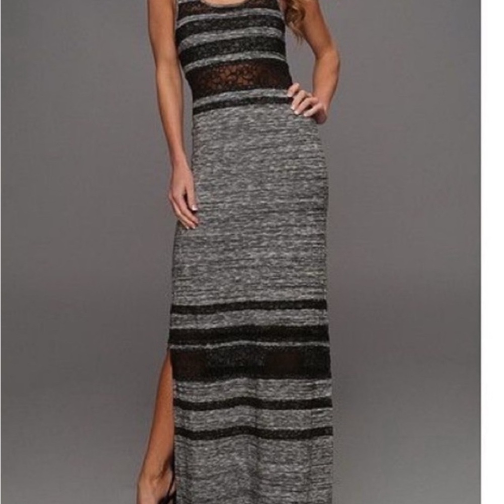 Free‎ People Hazy Daze Grey With Black Lace Maxi Dress Size S/P